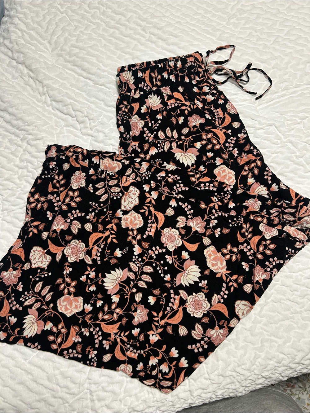 Blue Rain Black Pants with Pink Floral Print